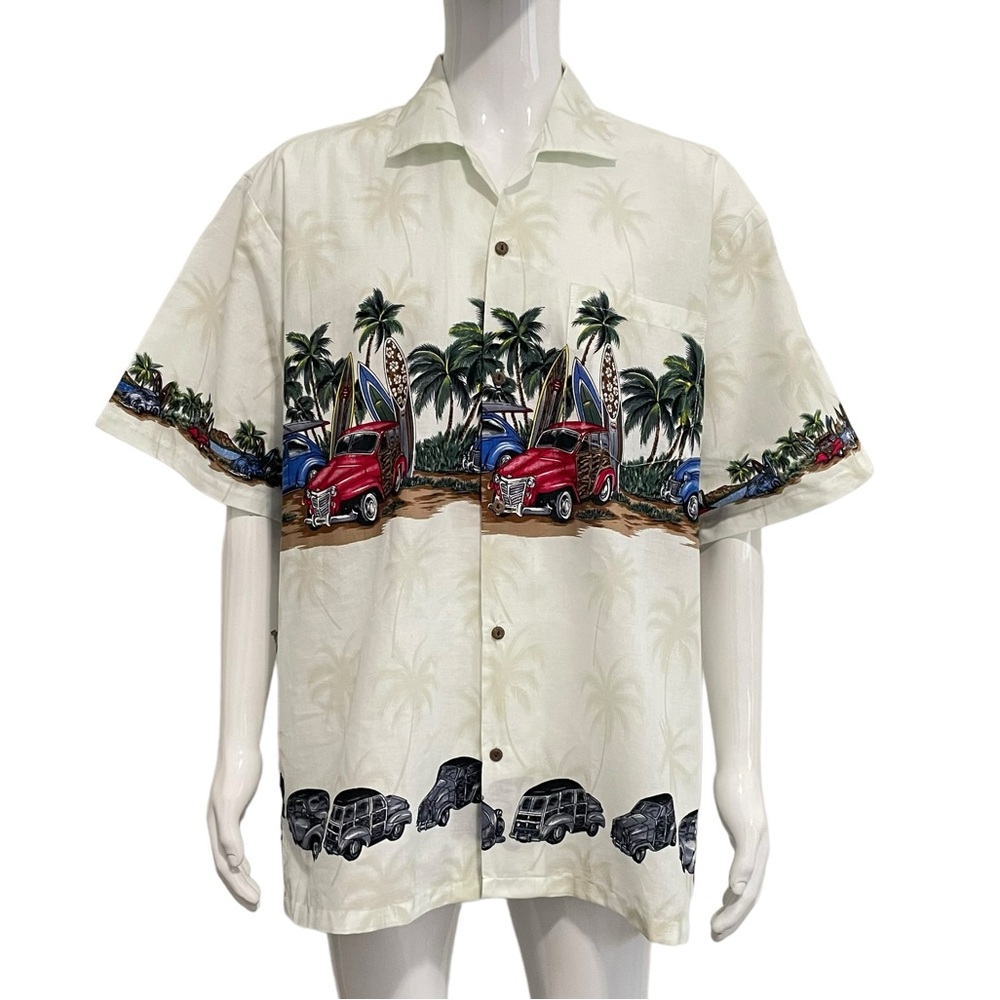 GOHAWAII Hawaii Men's Size XXL Short Sleeve Shirt Vintage Cars Surfboard Beach
